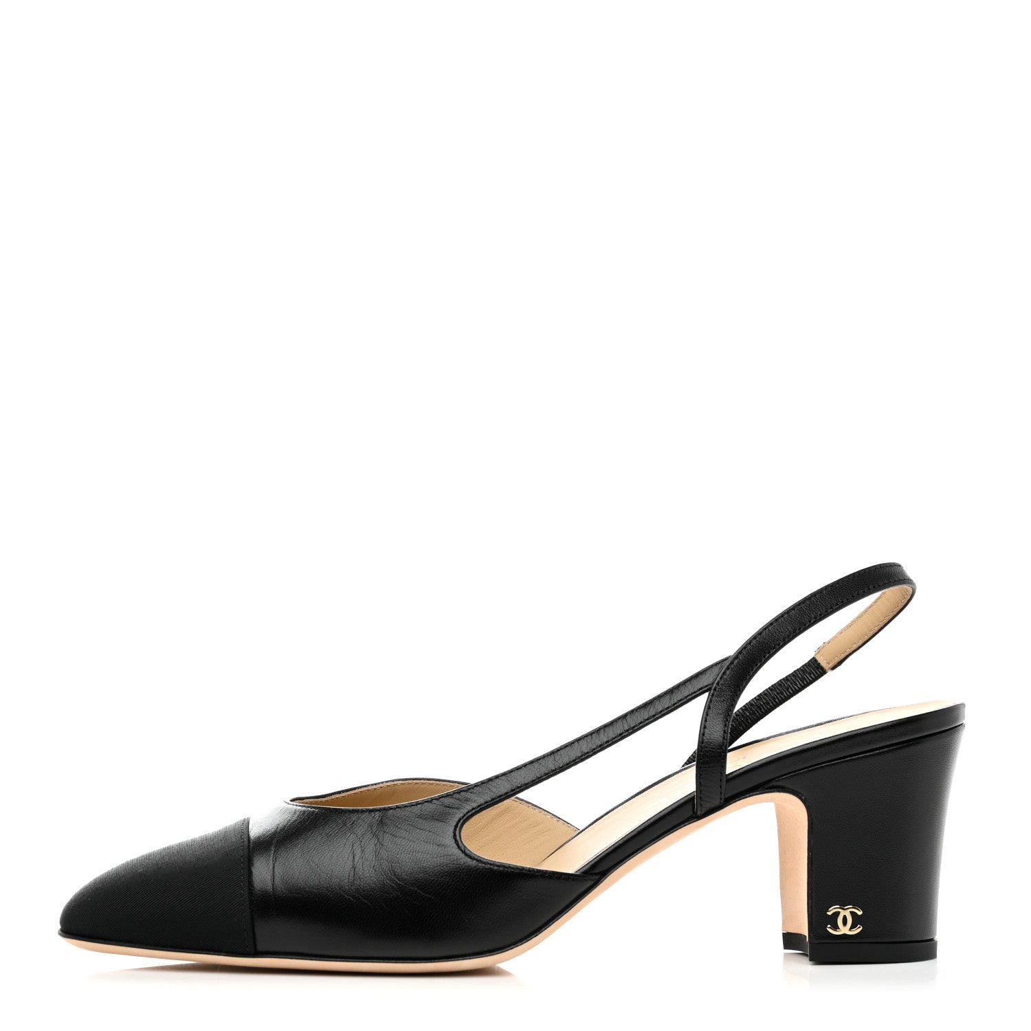 Chanel Goatskin Grosgrain Cap Toe CC Slingback Sandals 41 Black 1 of 8