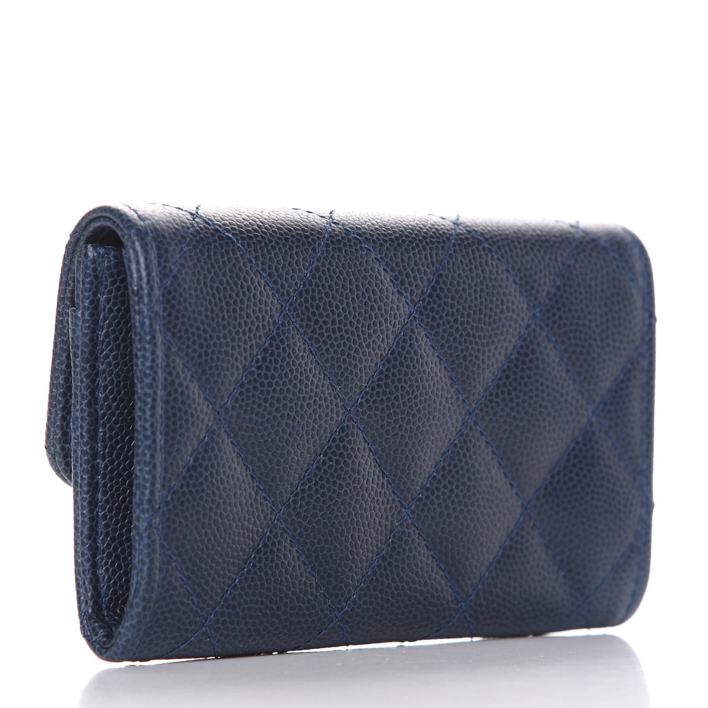 Caviar Quilted Flap Card Holder Navy Blue