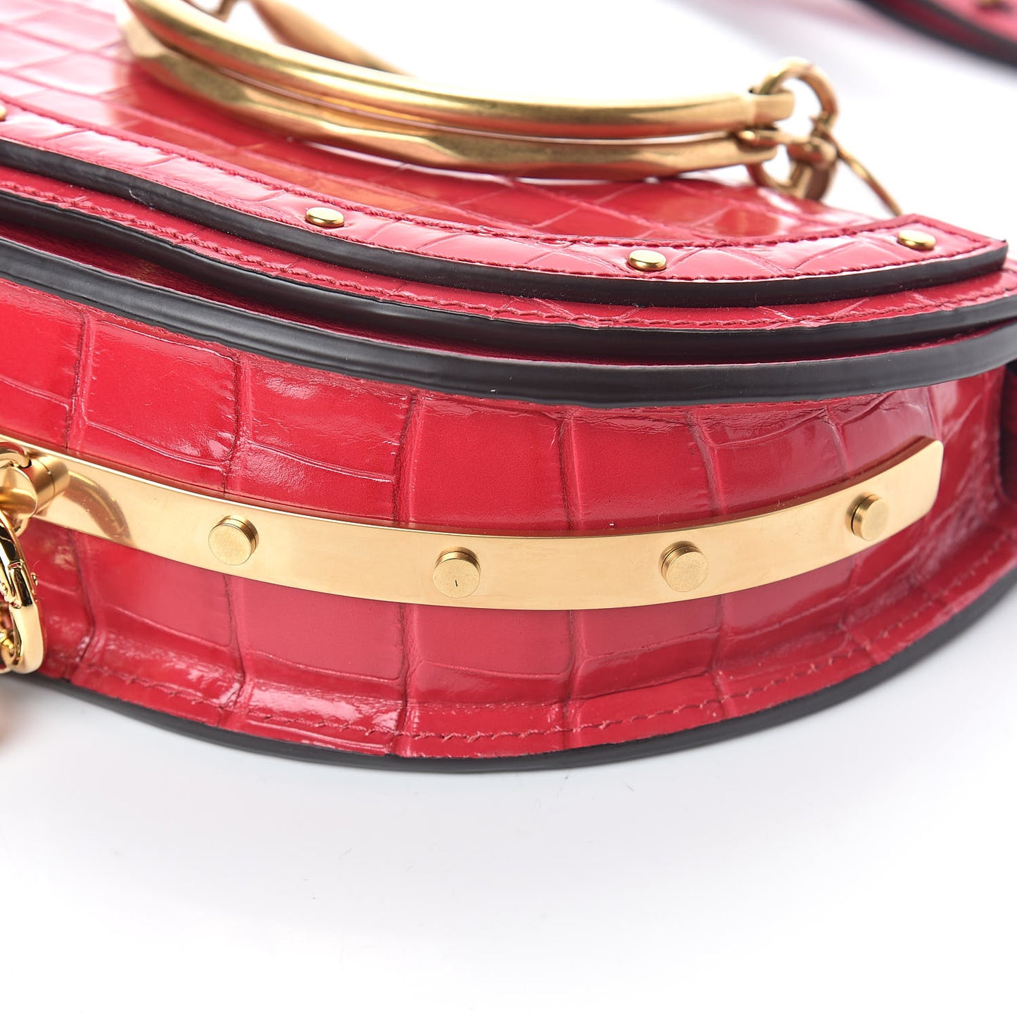 Calfskin Crocodile Embossed Small Nile Bracelet Minaudiere Bag Crimson Pink
