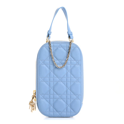 Christian Dior Lambskin Cannage Lady Dior Phone Holder Denim Blue 1 of 14
