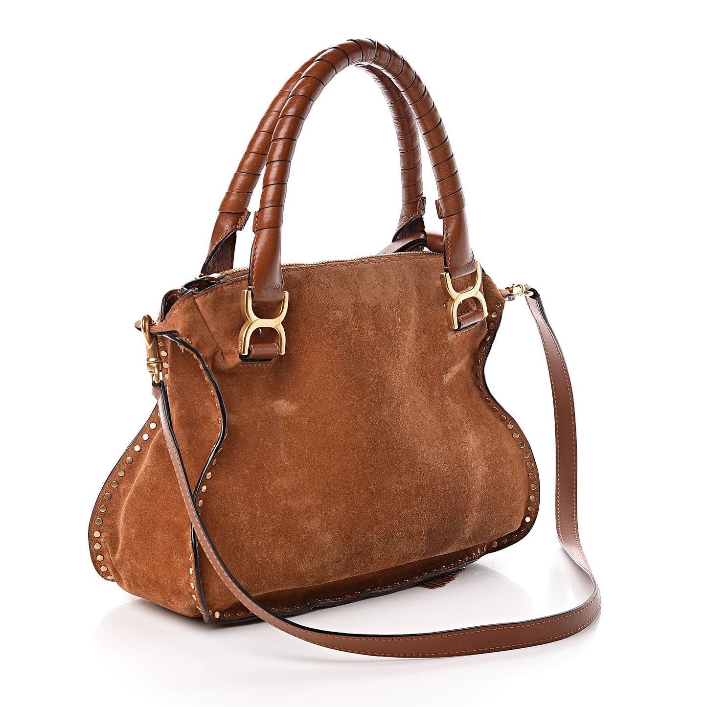 Suede Calfskin Braided Medium Marcie Satchel Caramel