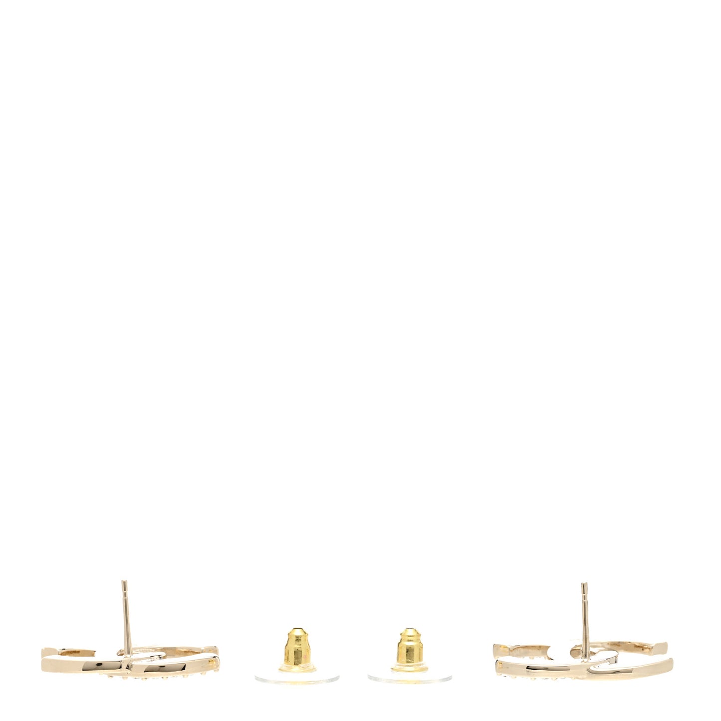 Textured Metal Crystal CC Earrings Gold
