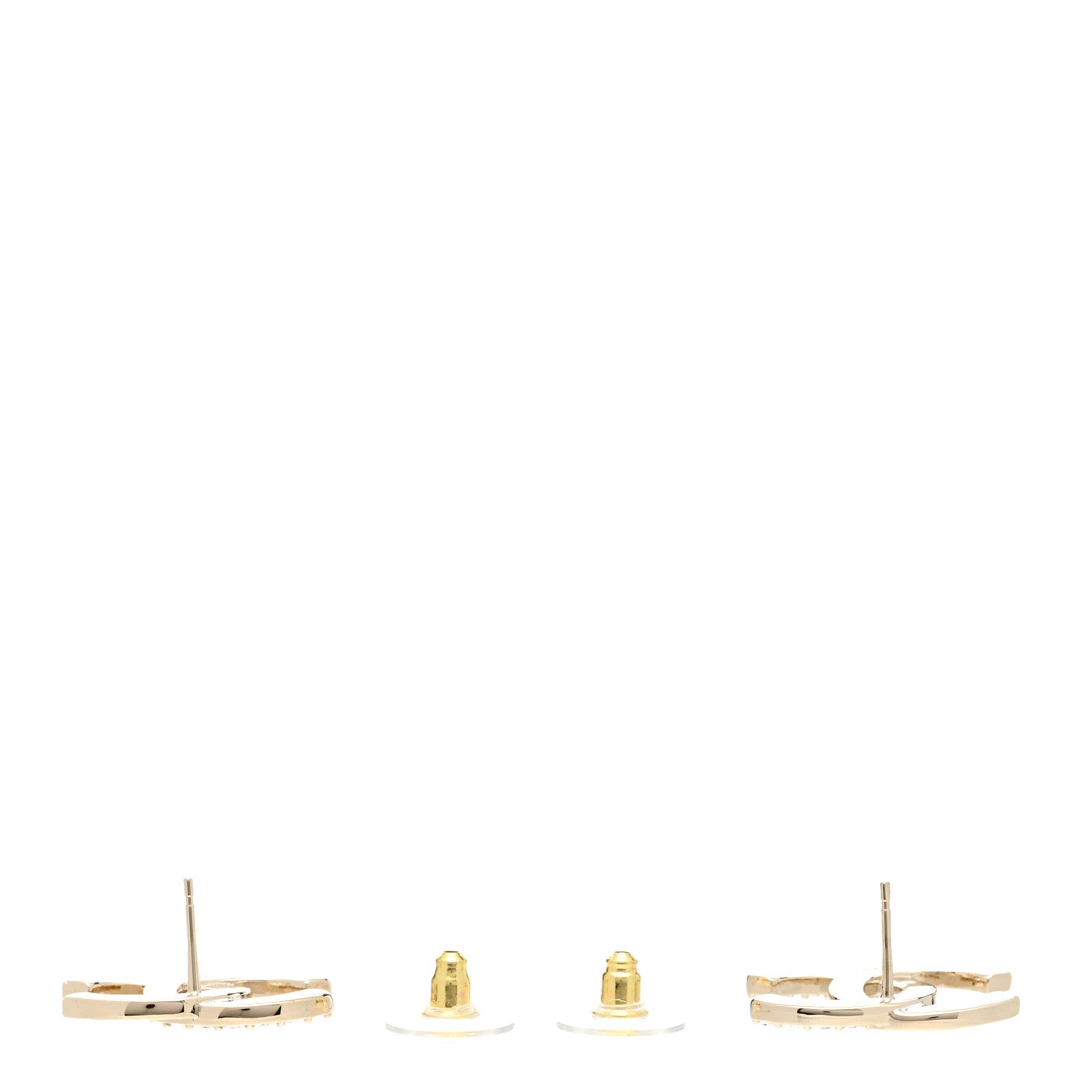Chanel Textured Metal Crystal CC Earrings Gold 3 of 5