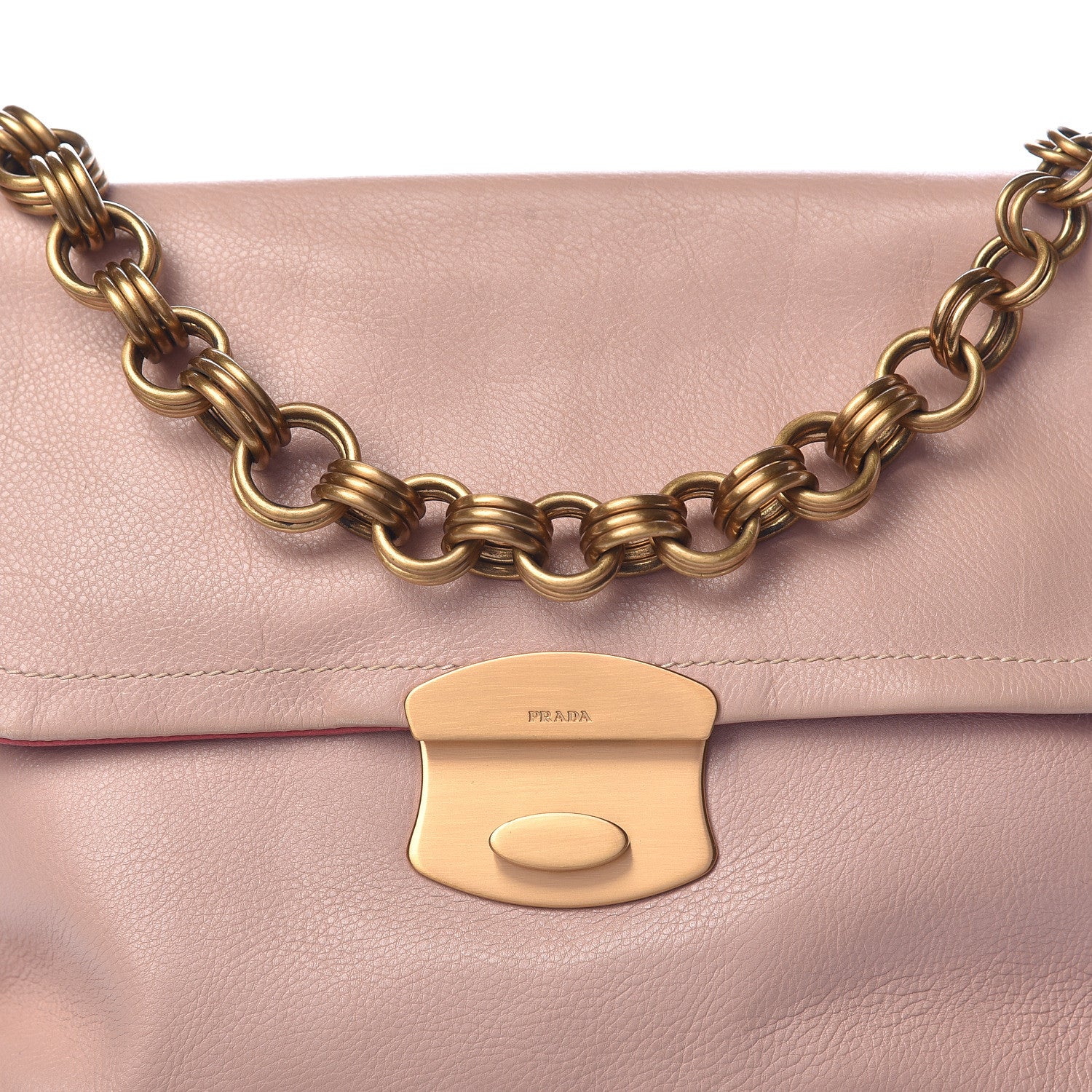 Prada Soft Calfskin Detachable Chain Tassel Clutch Pink 9 of 9