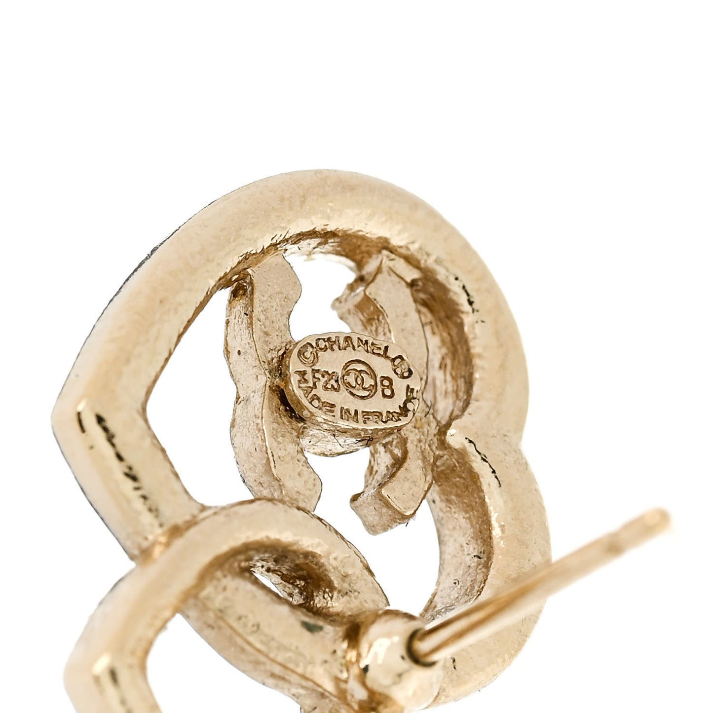 Crystal Metal CC Double Heart Earrings Gold