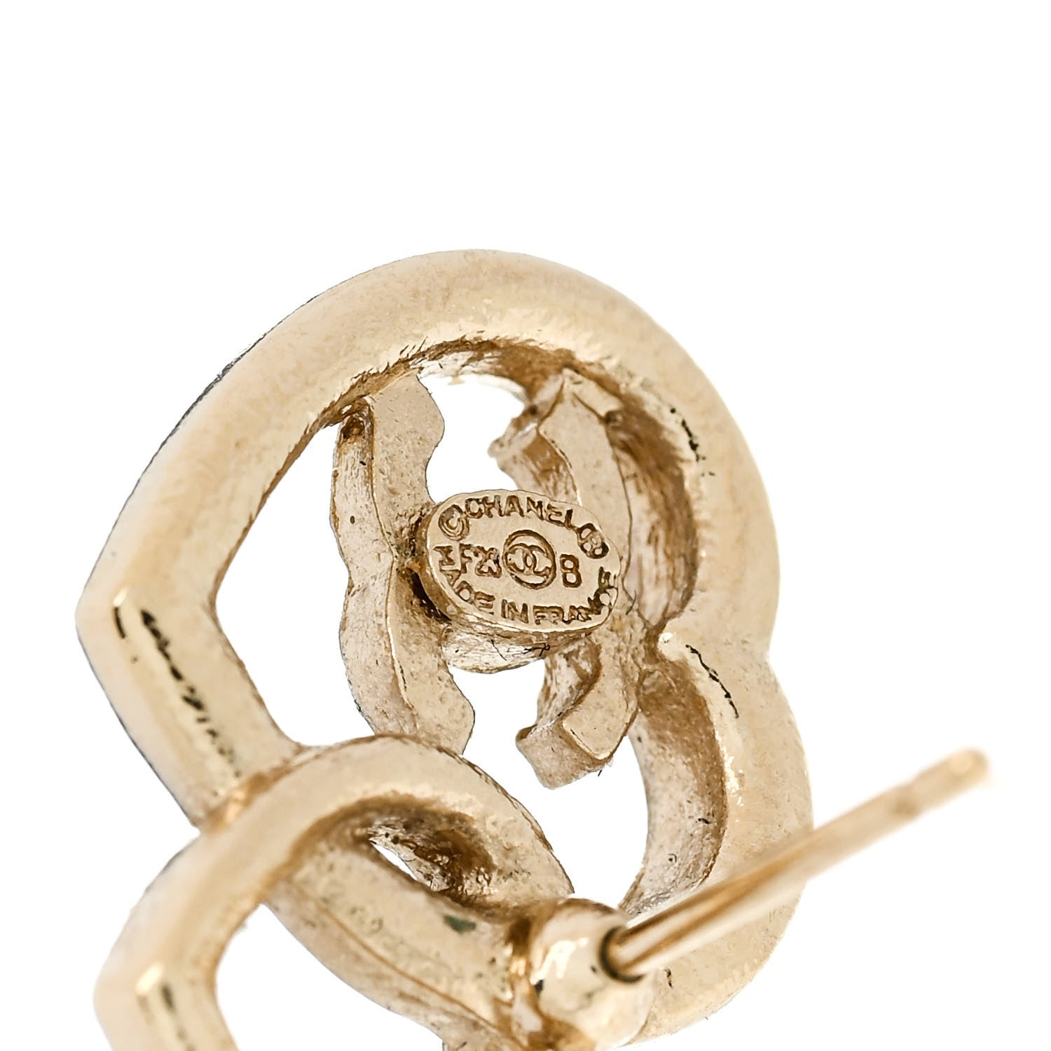 Chanel Crystal Metal CC Double Heart Earrings Gold 4 of 6