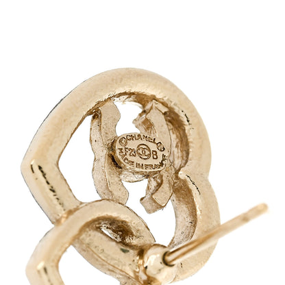 Chanel Crystal Metal CC Double Heart Earrings Gold 4 of 6