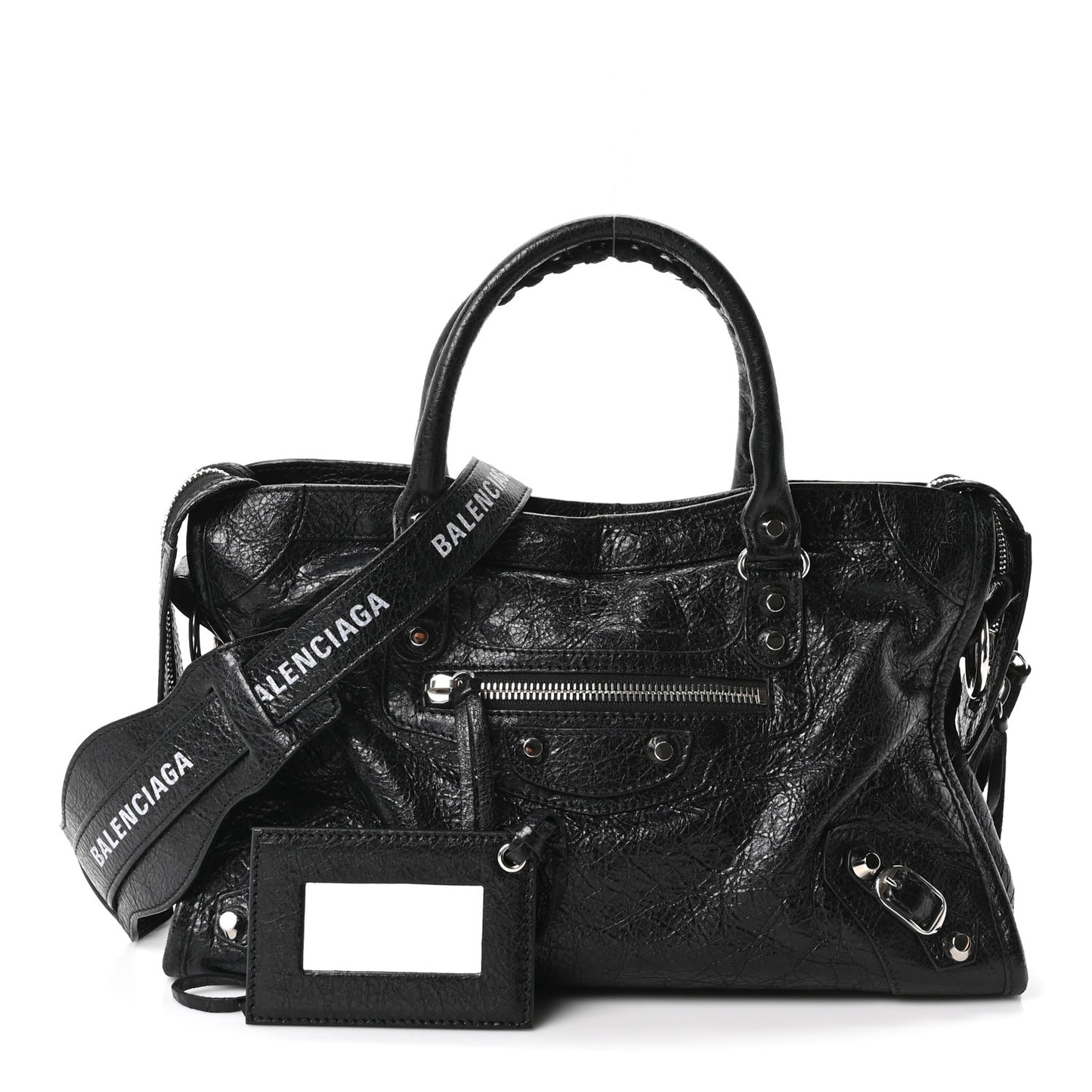 Agneau Classic Hardware S City Logo Strap Black White