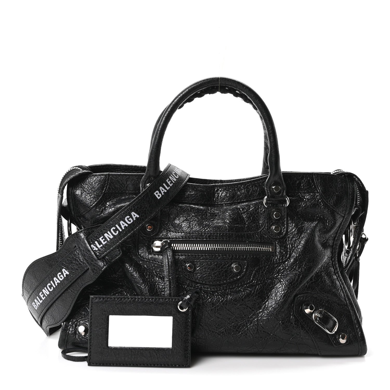 Balenciaga Agneau Classic Hardware S City Logo Strap Black White 3 of 11