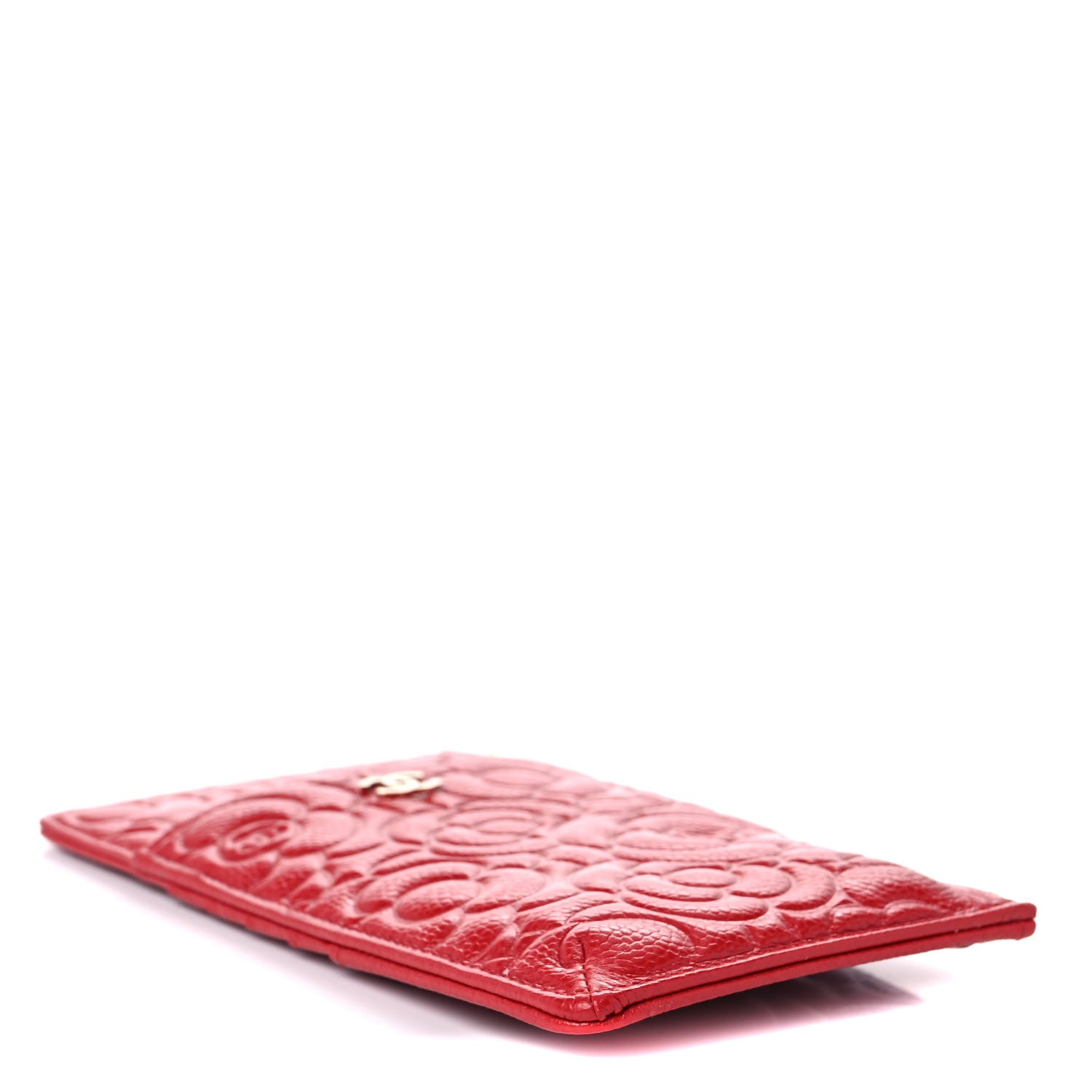 Chanel Caviar Camellia Embossed Classic Flat Wallet Pouch Red 4 of 9