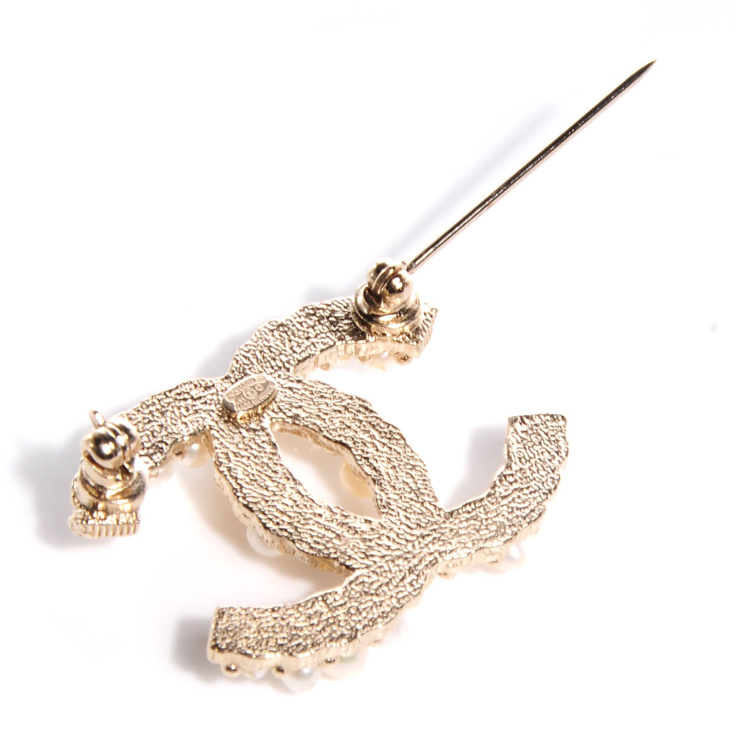 Irregular Pearl CC Brooch Pin Light Gold
