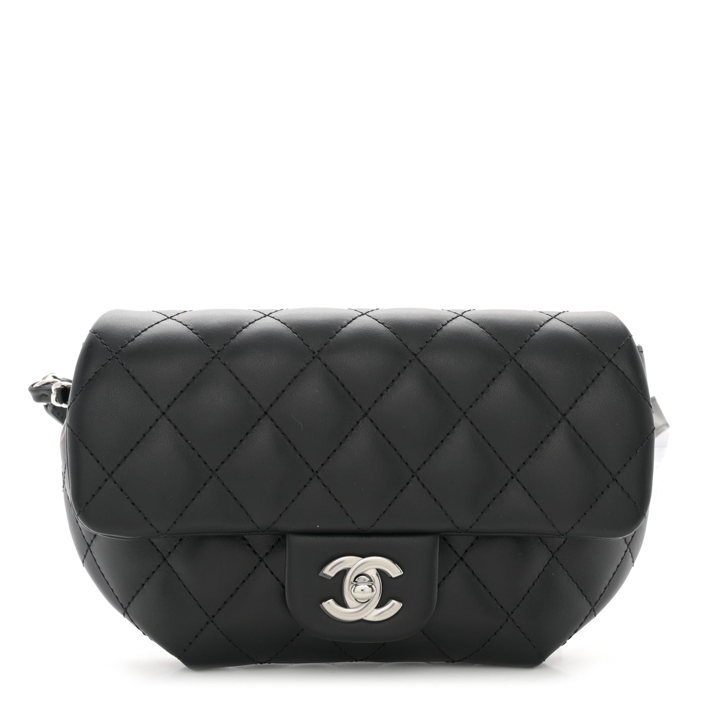 Calfskin Quilted CC Uniform Flap Belt Bag Black