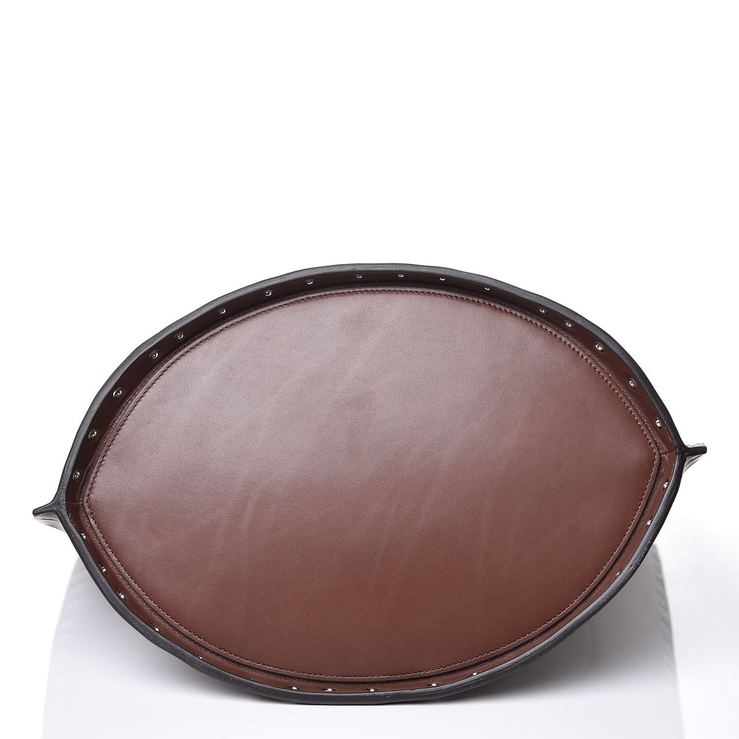 Satinated Natural Calfskin Large Studs Bucket Shoulder Bag Dark Brown