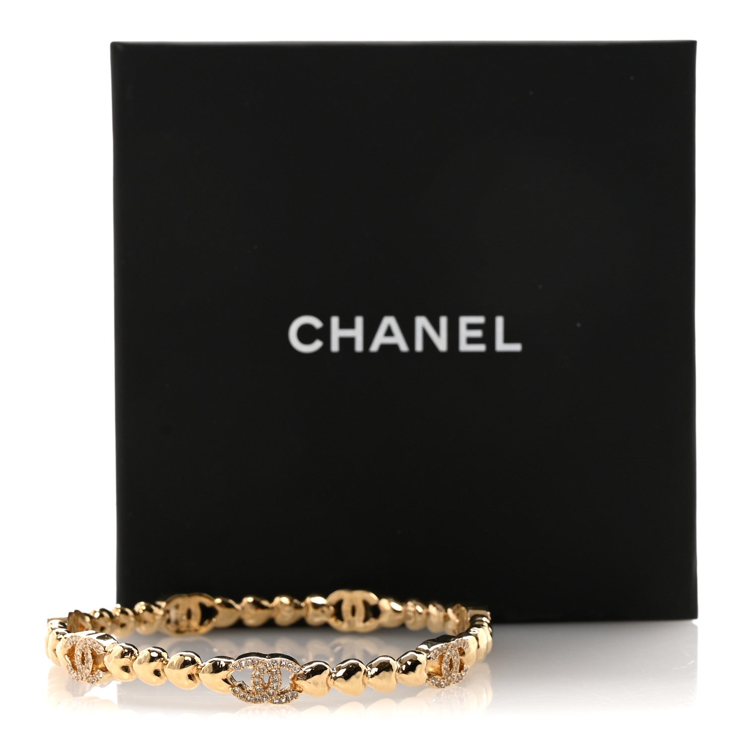 Chanel Crystal CC Heart Link Bracelet Gold 5 of 5