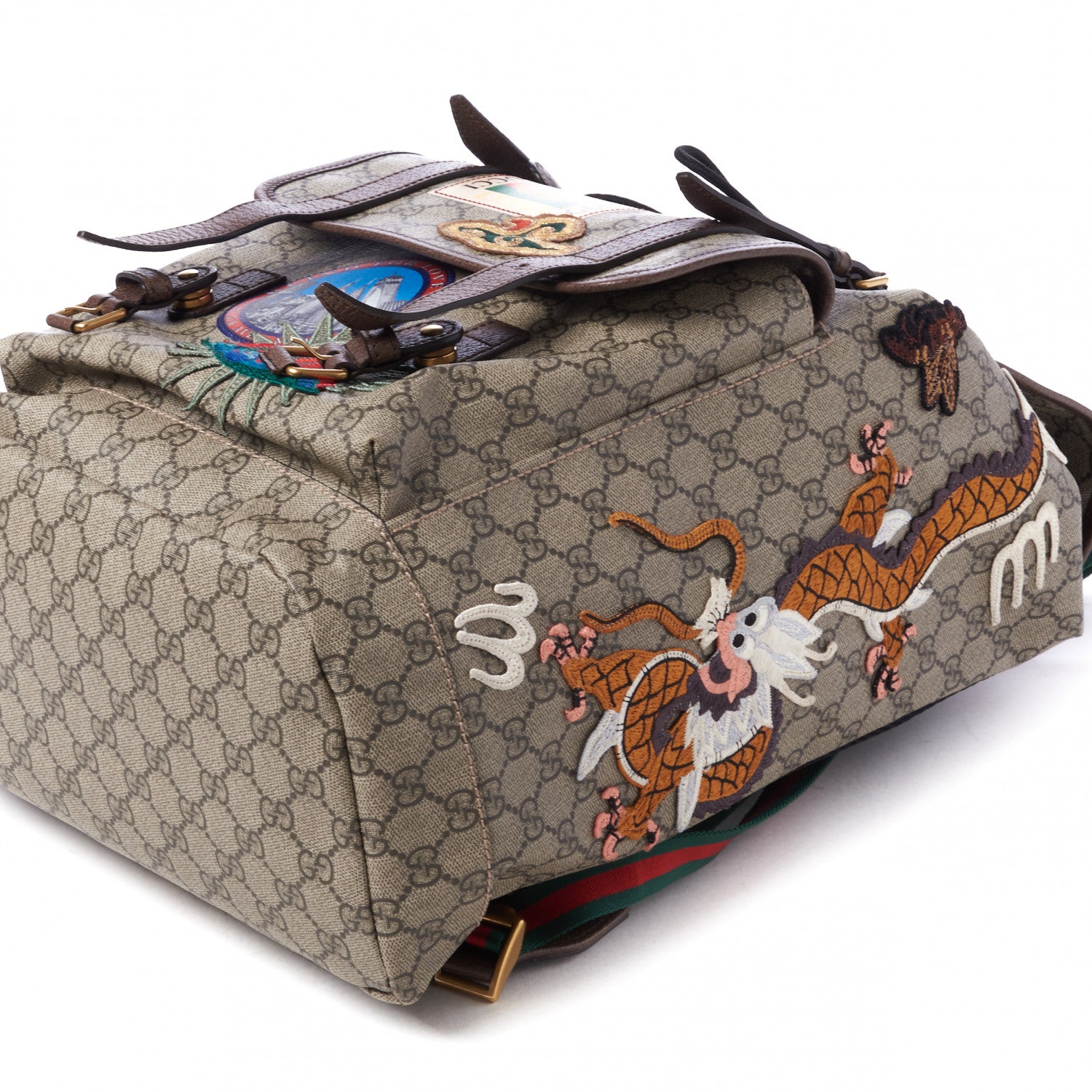 Gucci Soft GG Supreme Monogram Courrier Web Double Buckle Backpack Beige New Acero 4 of 9