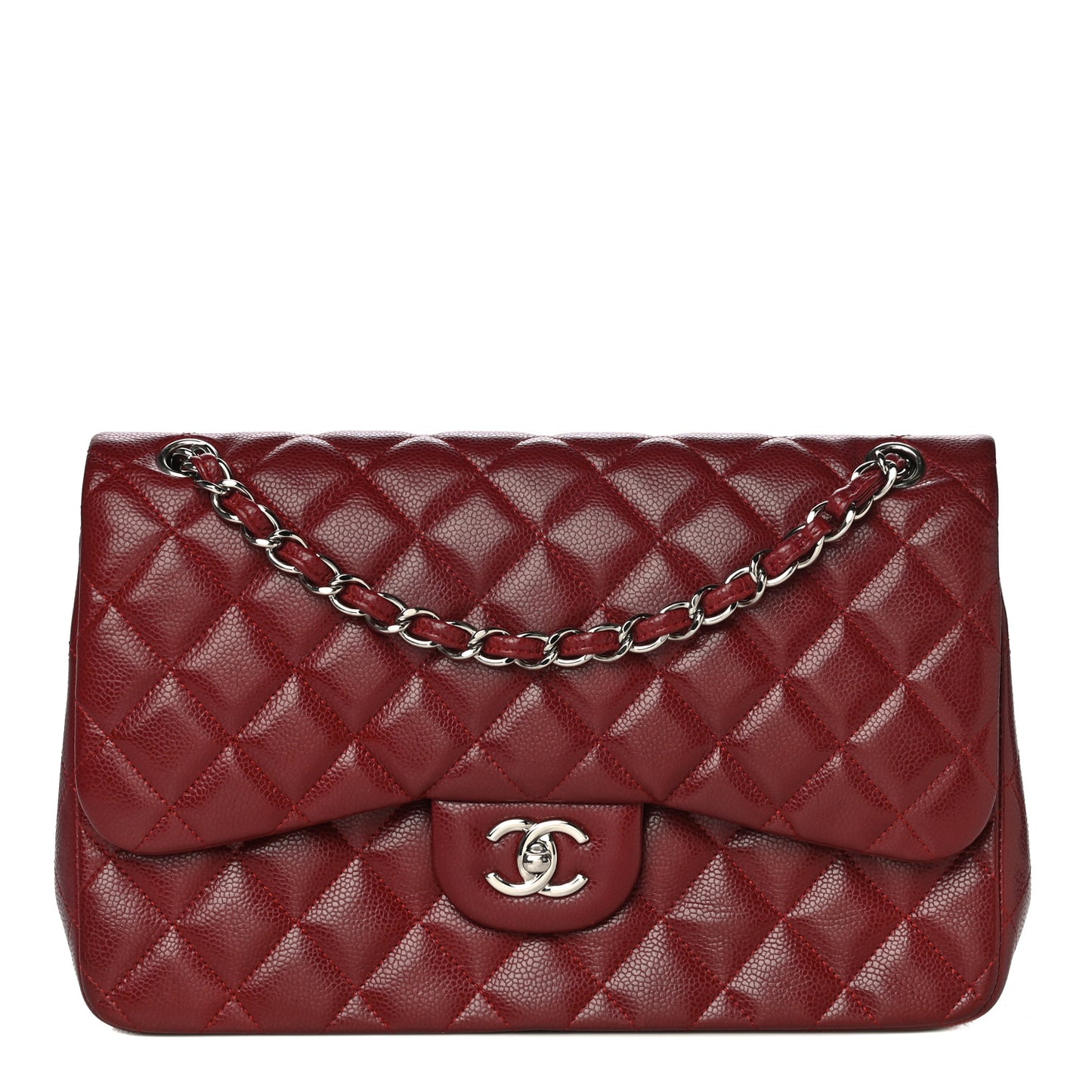 Caviar Quilted Jumbo Double Flap Dark Red