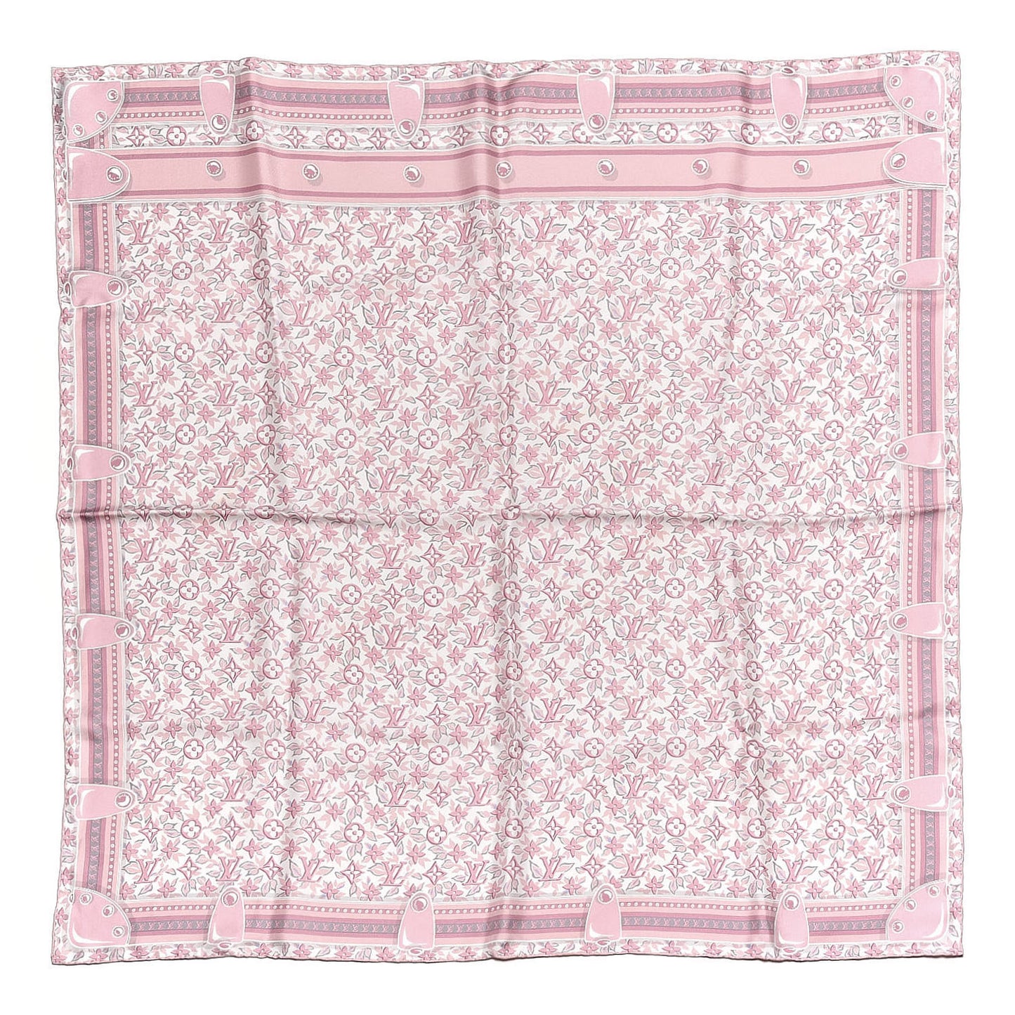 Silk Monogram Trunk Floral Print Square Scarf Rose Poudre