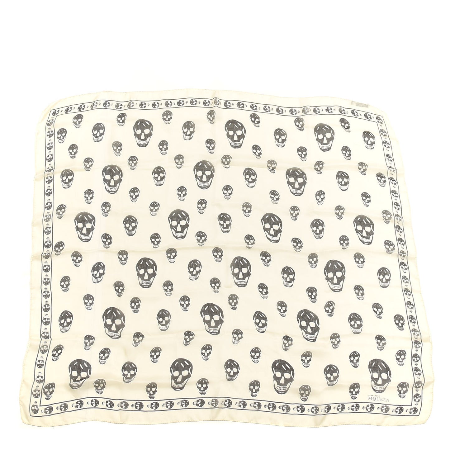 Silk Chiffon Skull Scarf Ivory Black