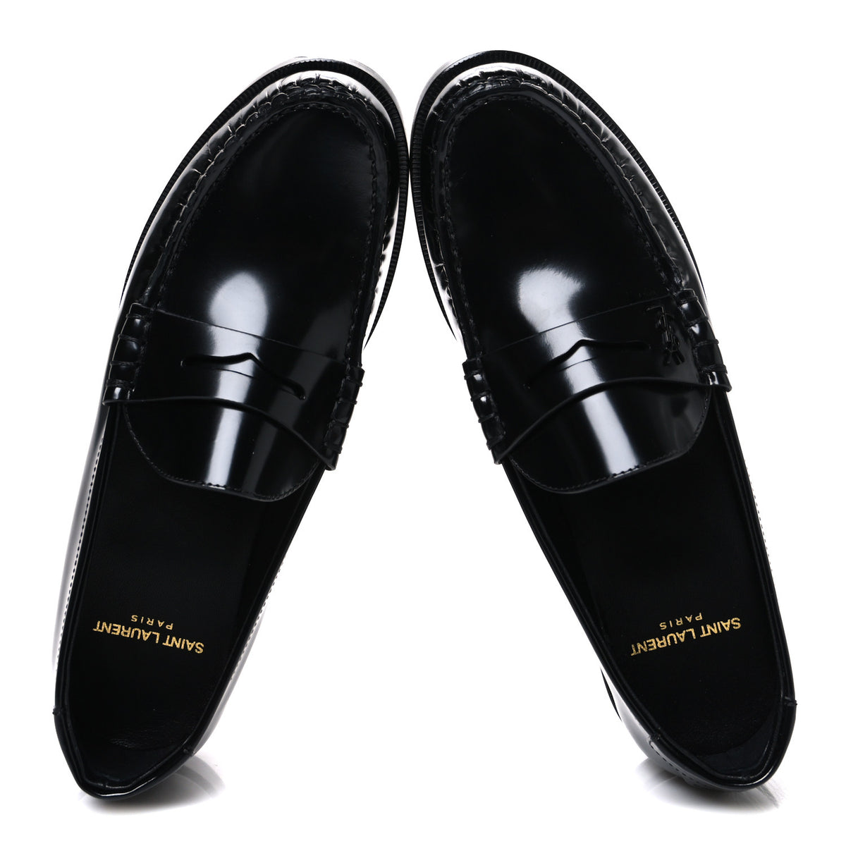 Glazed Calfskin Le Loafer 15 Penny Slippers 38 Black