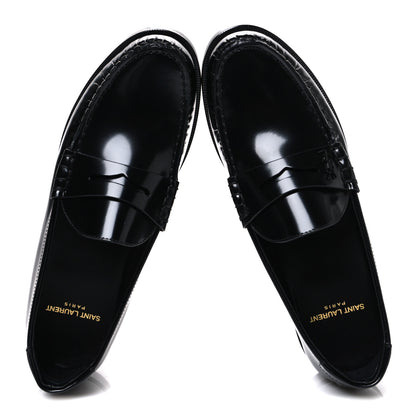 Saint Laurent Glazed Calfskin Le Loafer 15 Penny Slippers 38 Black 2 of 11