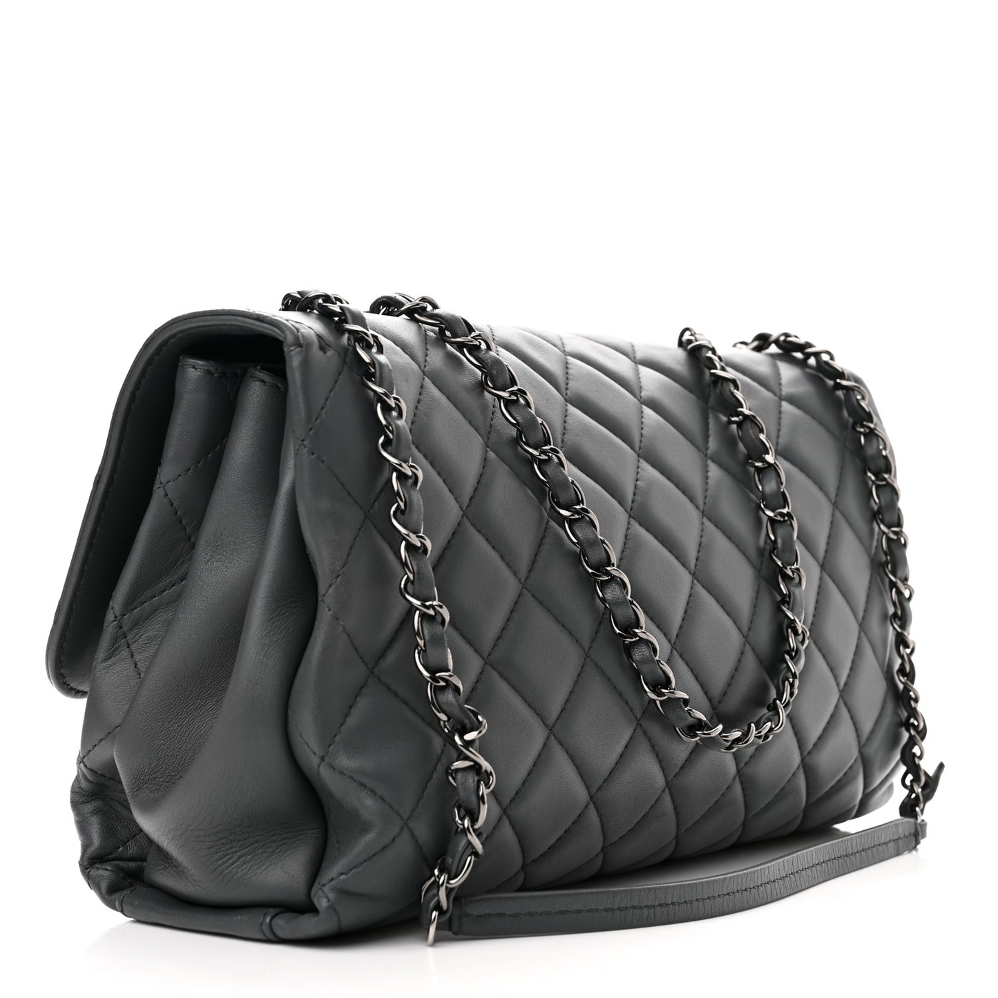 Lambskin Quilted Jumbo Coco Loop Flap Grey
