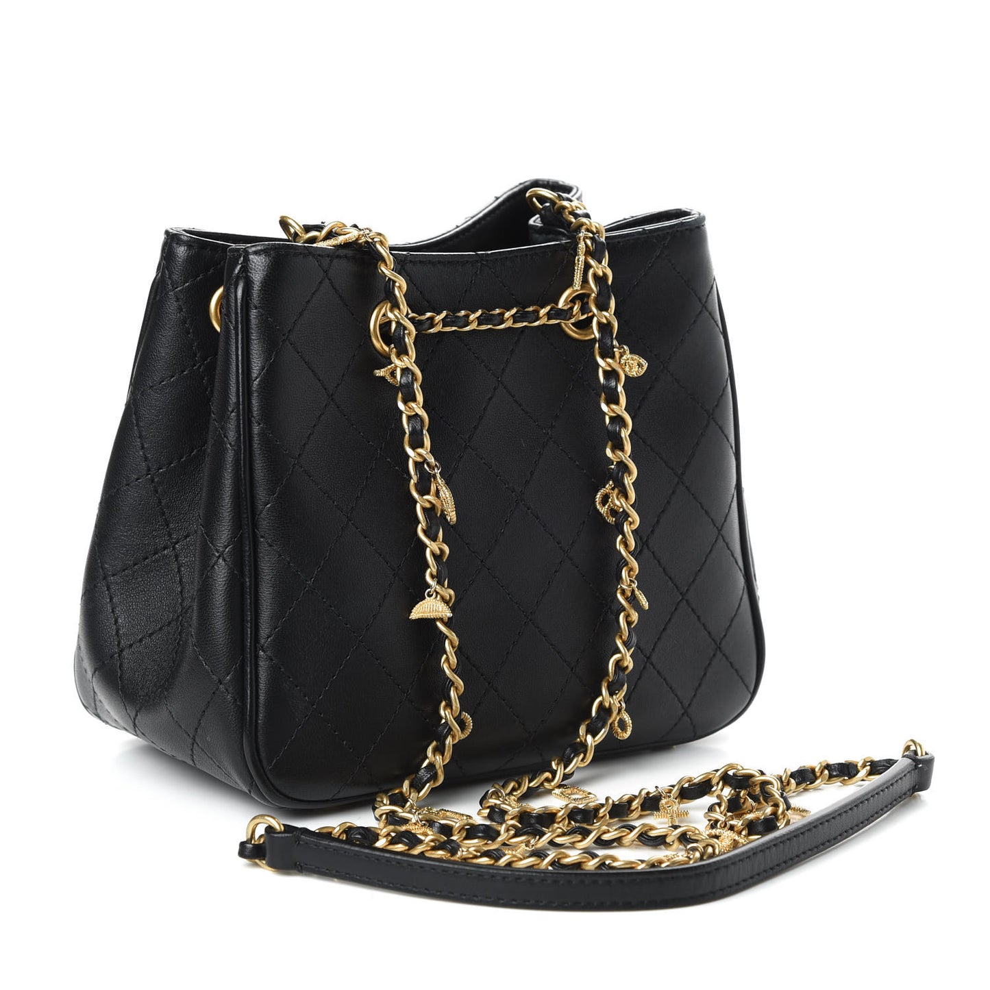 Calfskin Stitched Small Egyptian Amulet Drawstring Bag Black