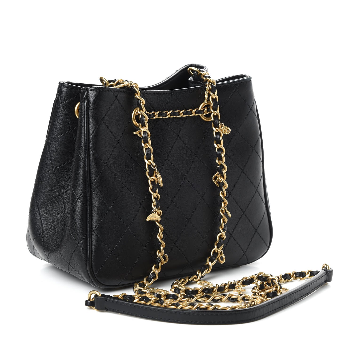 Chanel Calfskin Stitched Small Egyptian Amulet Drawstring Bag Black 3 of 11