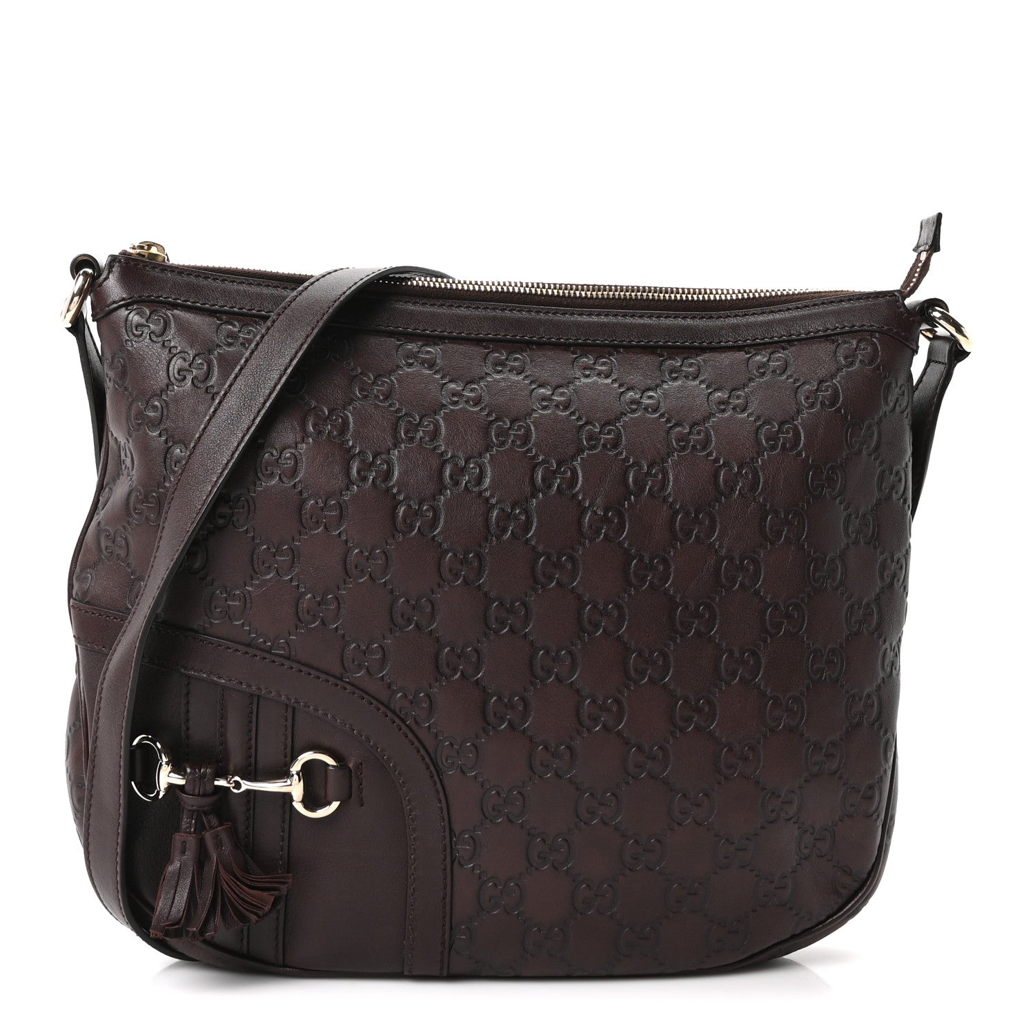Gucci Guccissima Horsebit Tassel Messenger Bag  Dark Brown 1 of 10