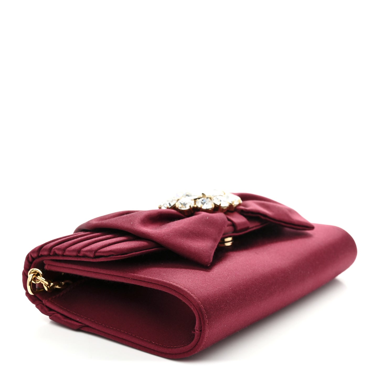 Satin Crystal Bow Chain Clutch Dark Red