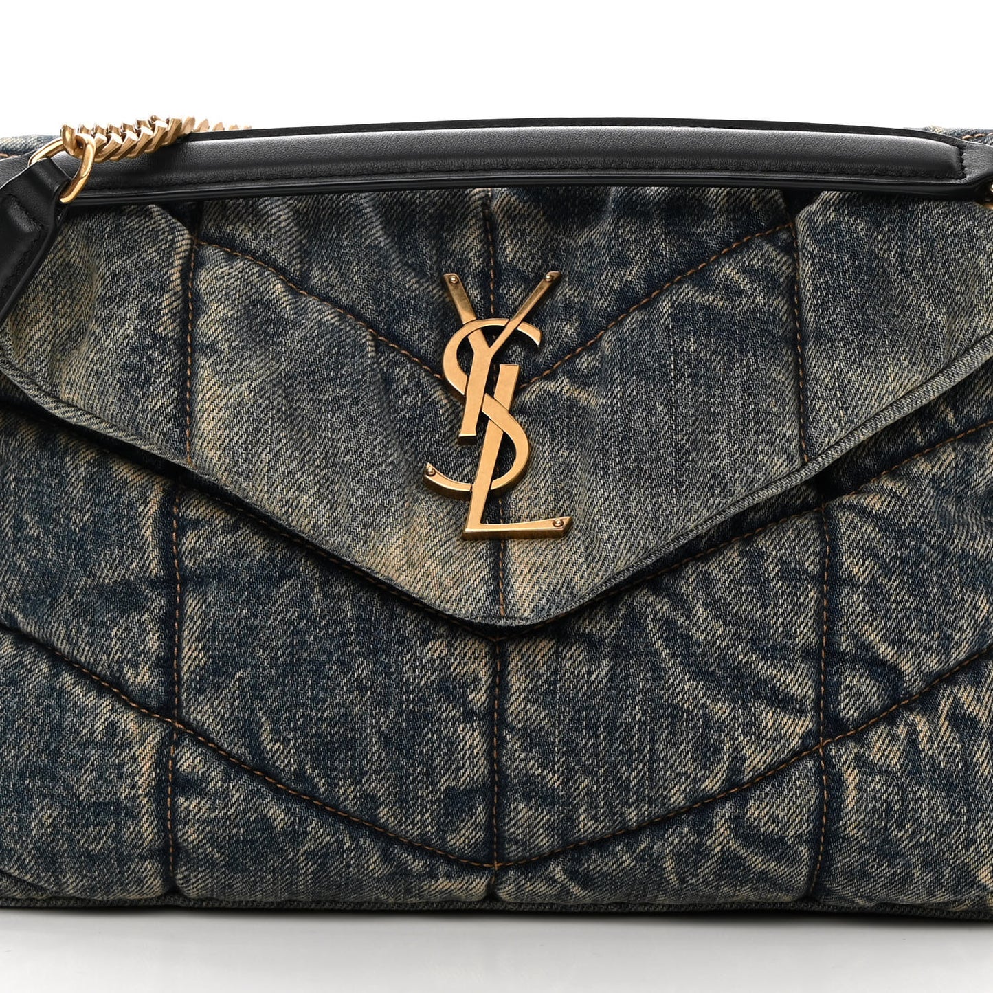 Denim Quilted Loulou Puffer Monogram Chain Satchel Rodeo Blue