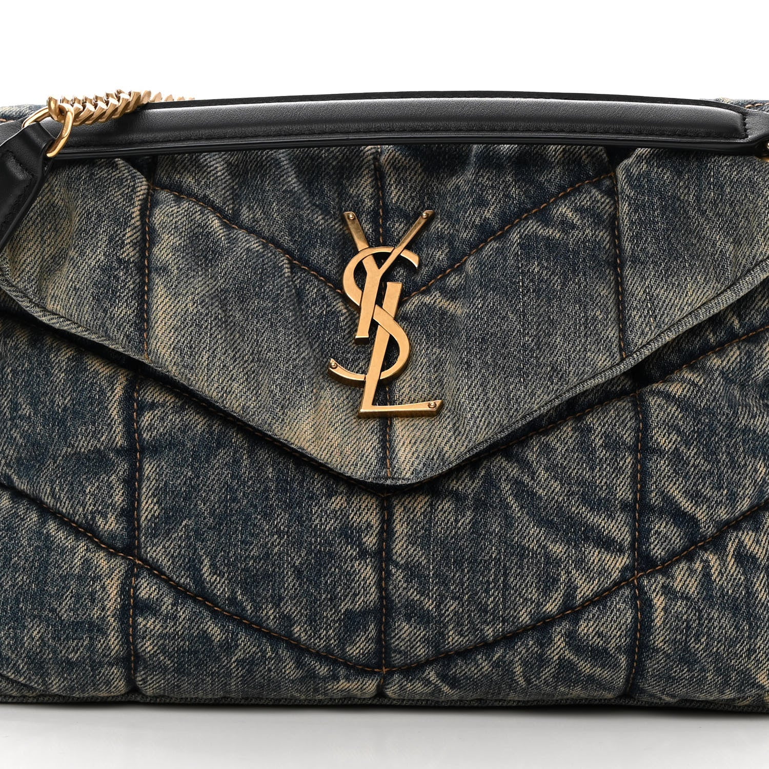 Saint Laurent Denim Quilted Loulou Puffer Monogram Chain Satchel Rodeo Blue 8 of 10