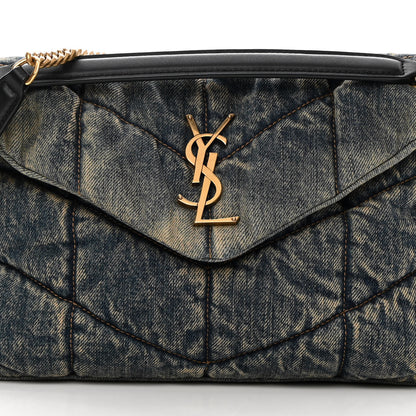 Saint Laurent Denim Quilted Loulou Puffer Monogram Chain Satchel Rodeo Blue 8 of 10