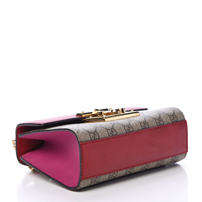Gucci GG Supreme Monogram Calfskin Small Padlock Shoulder Bag Beige Hibiscus Red New Rosette 3 of 13