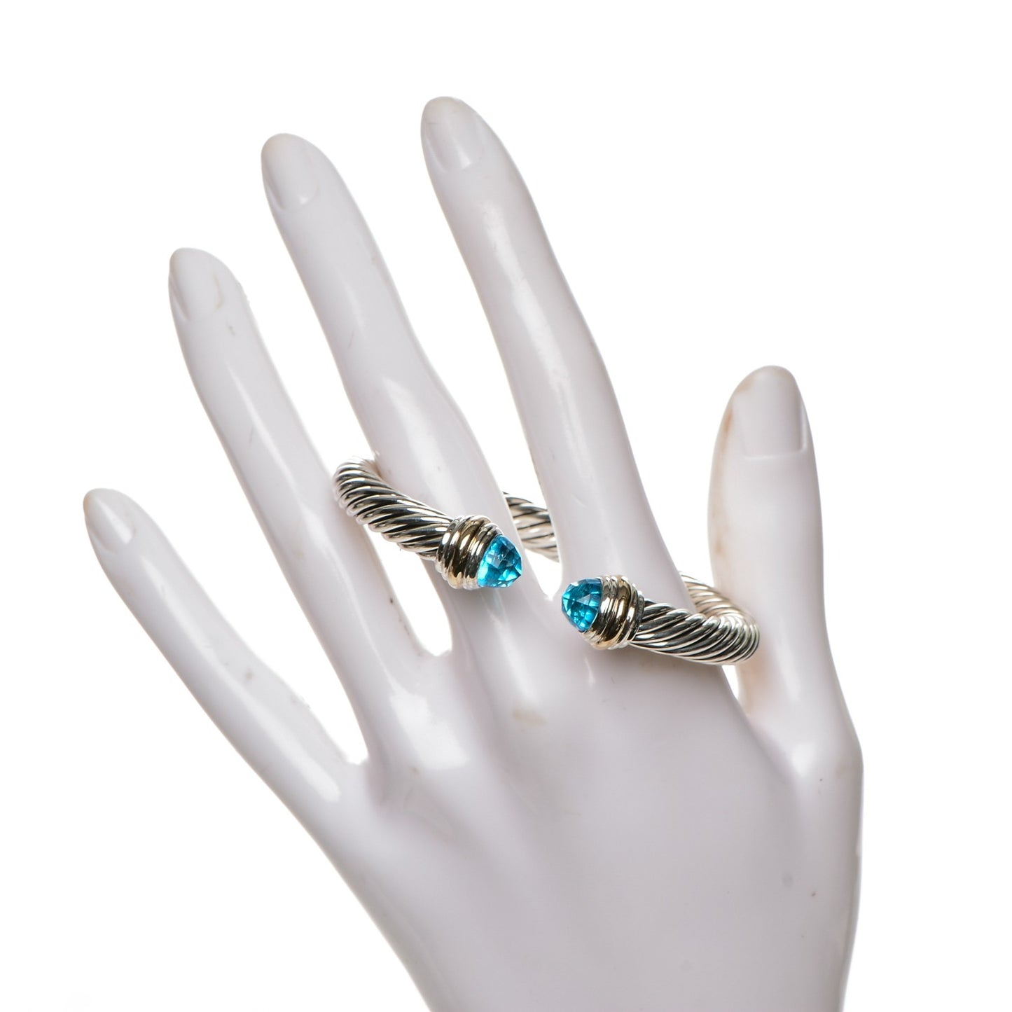 Sterling Silver 14K Yellow Gold Blue Topaz 7mm Cable Classics Bracelet