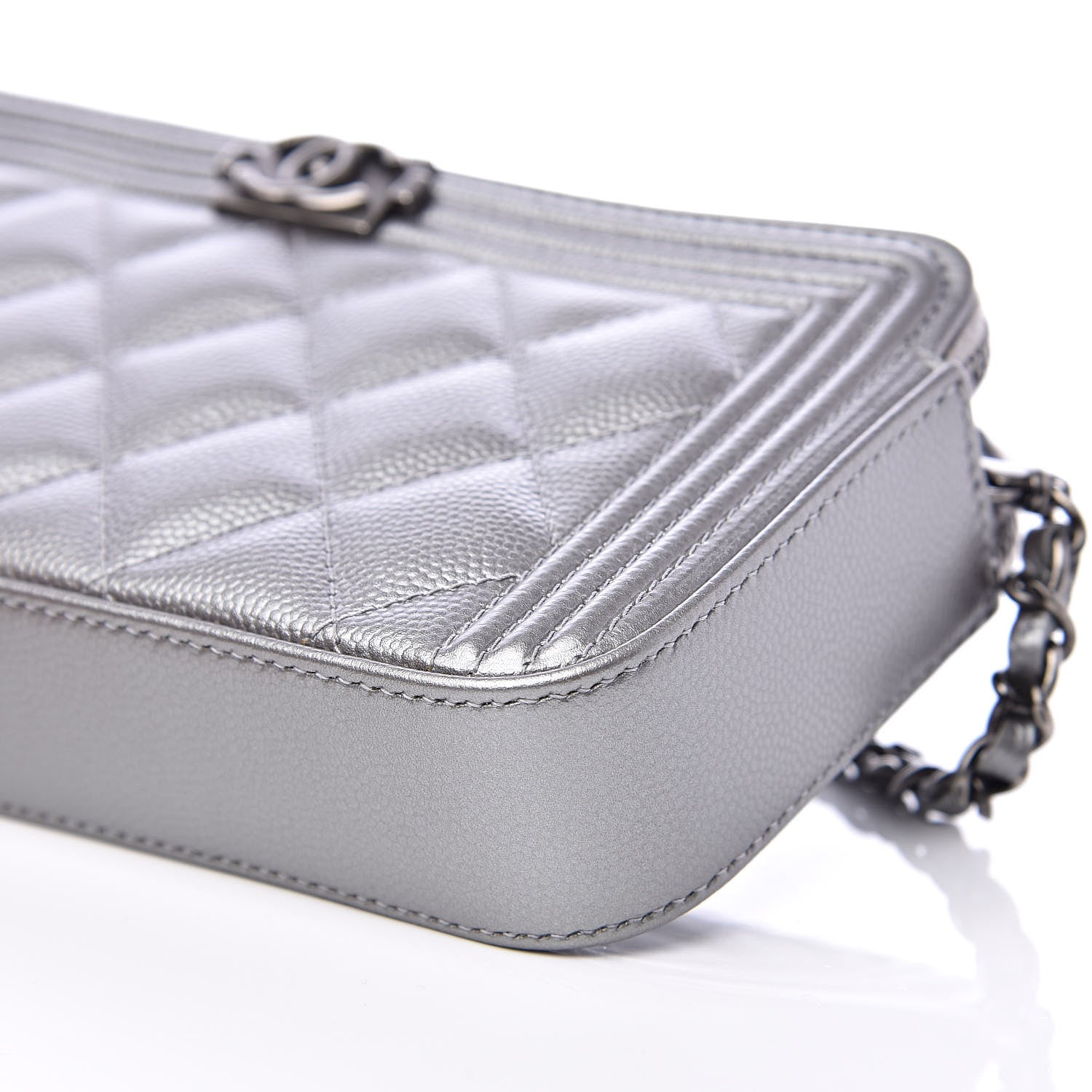 Chanel Metallic Caviar Quilted Small Boy Clutch With Chain Silver 12 of 14