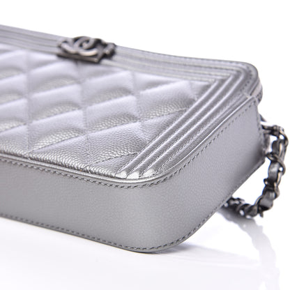 Chanel Metallic Caviar Quilted Small Boy Clutch With Chain Silver 12 of 14