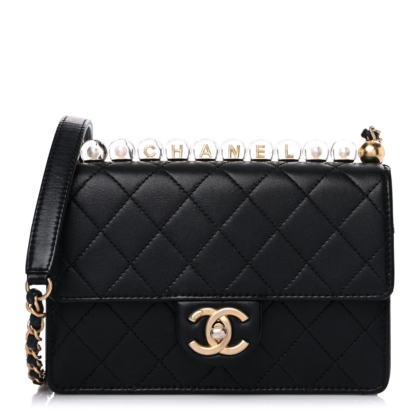 Goatskin Quilted Logo Small Chic Flap Black