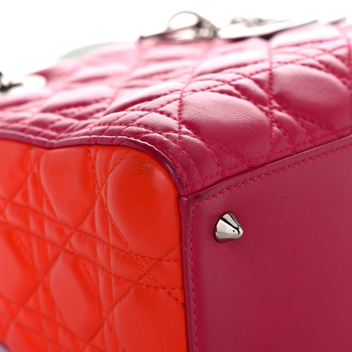 Christian Dior Lambskin Cannage Medium Tri-Color Lady Dior Fuchsia Orange 4 of 37