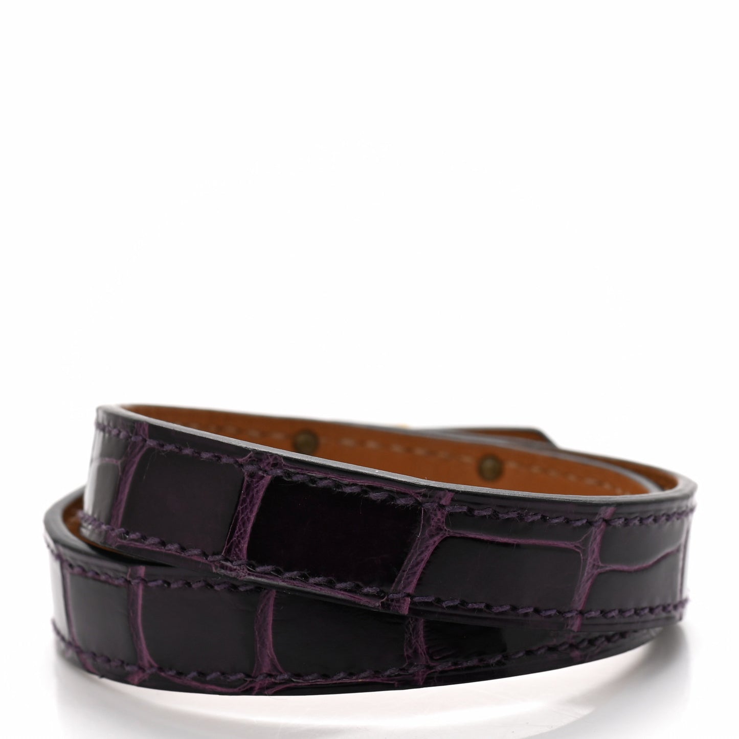 Shiny Alligator Kelly Double Tour Bracelet M Amethyst