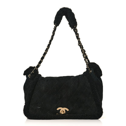 Chanel Shearling Suede Quilted Fur Flap Black 1 of 12