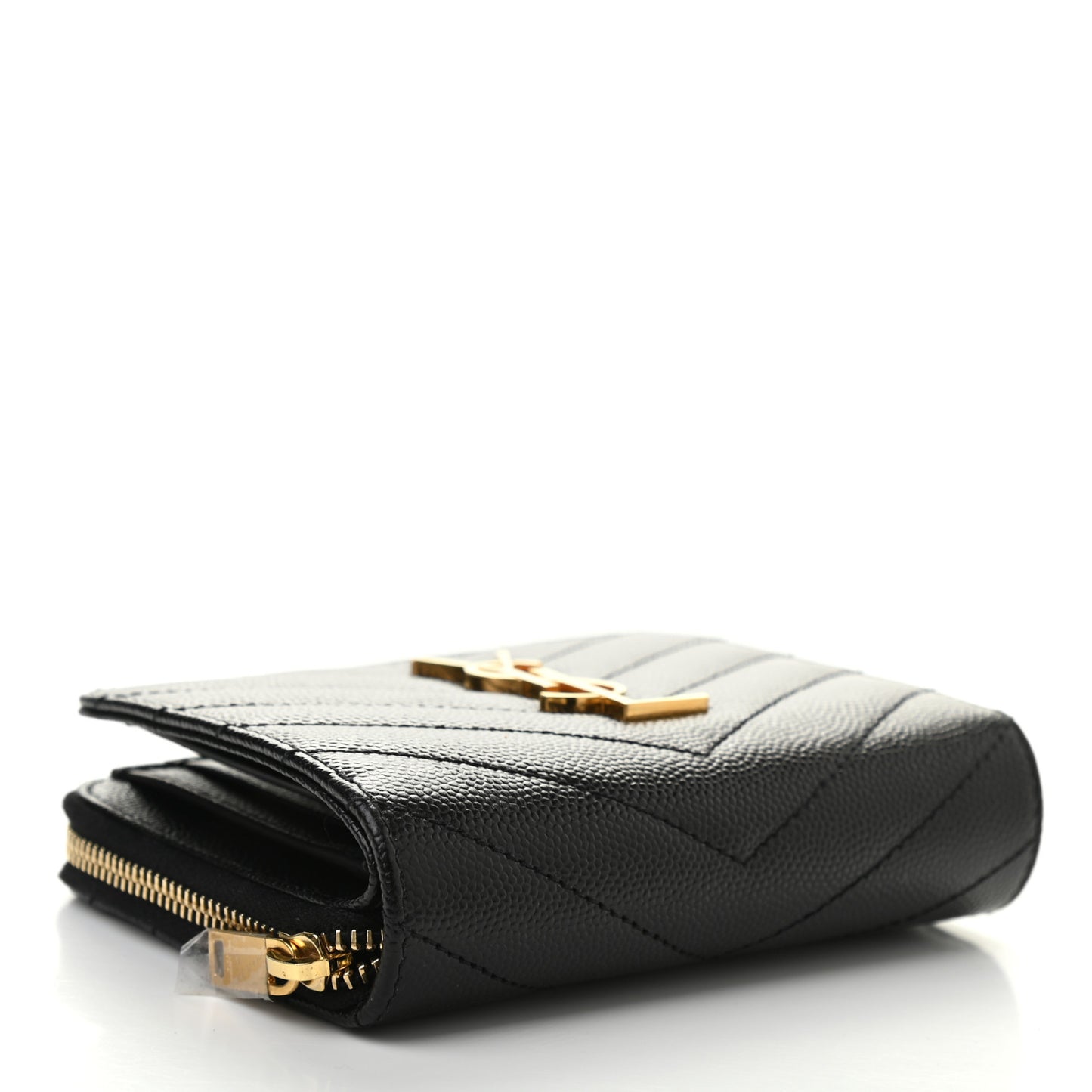 Grain De Poudre Matelasse Chevron Monogram Compact Zip Around Wallet Black