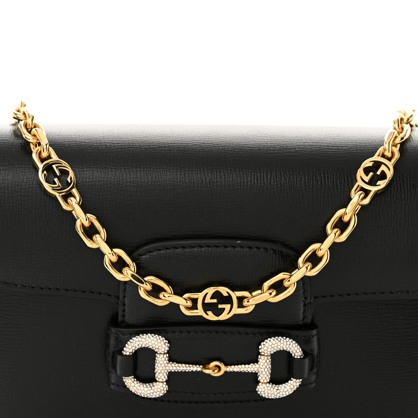 Azalea Calfskin Mini Crystal Horsebit 1955 Shoulder Bag Black