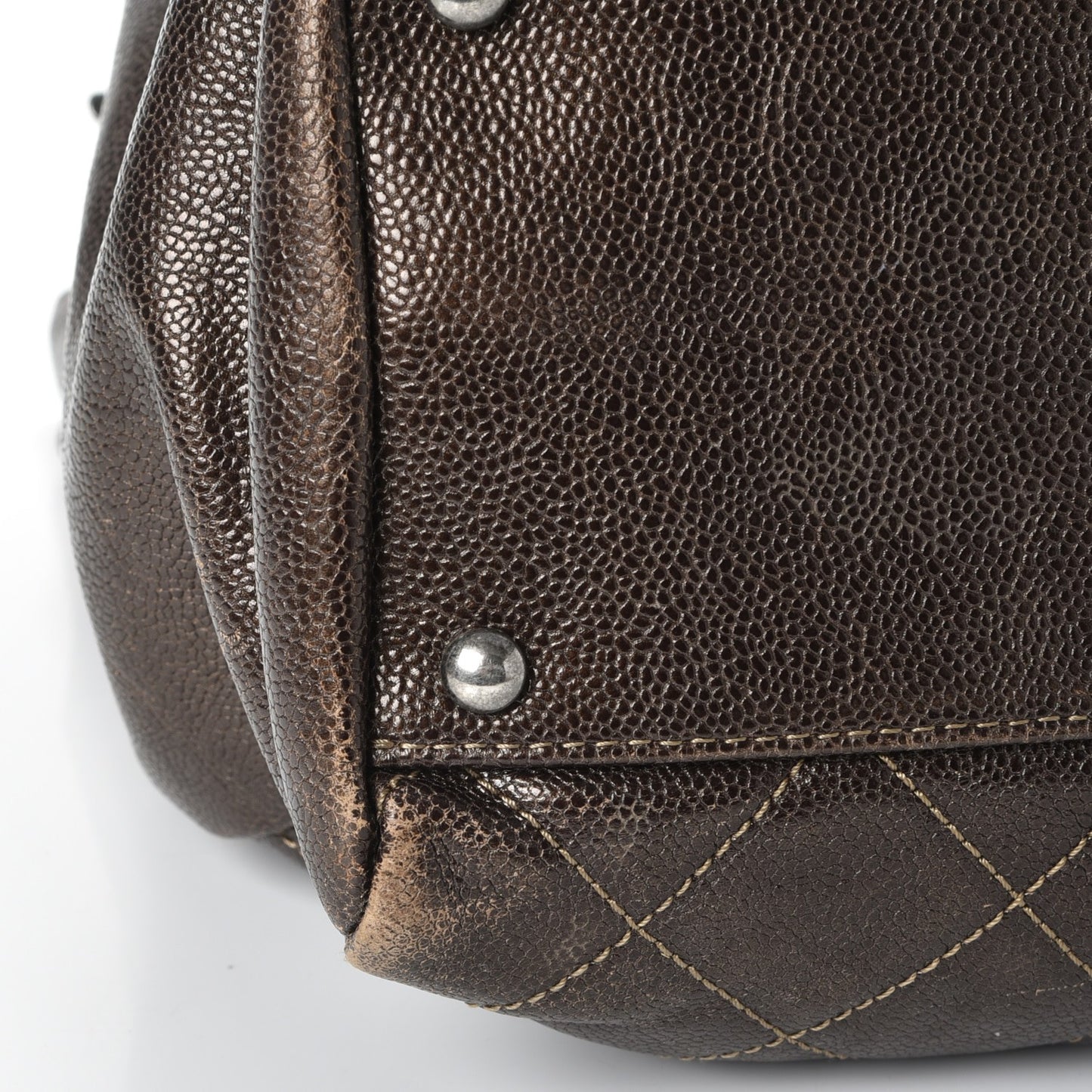 Iridescent Caviar Quilted Tall Chic Shopping Tote Dark Gold