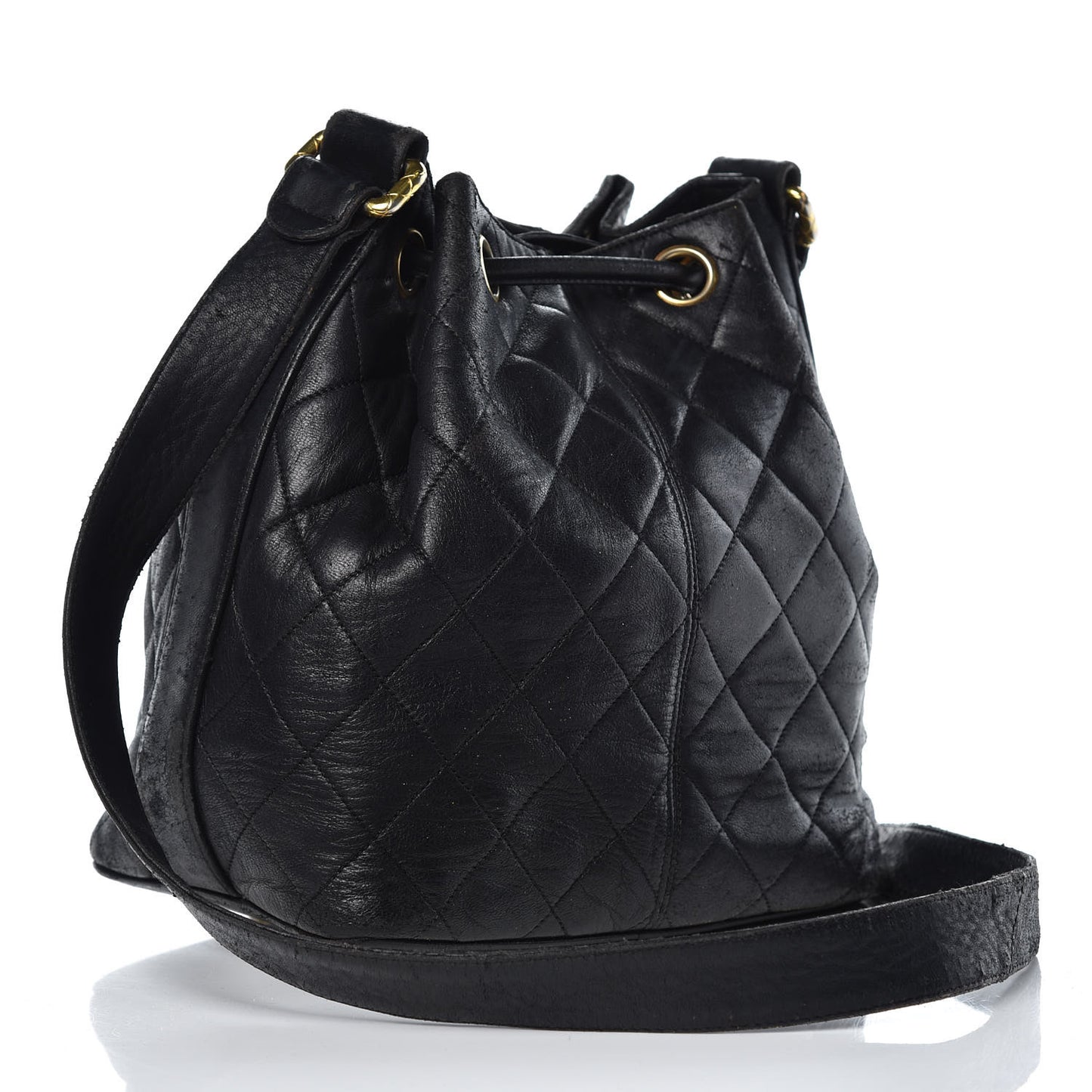 Lambskin Quilted Drawstring Bag Black