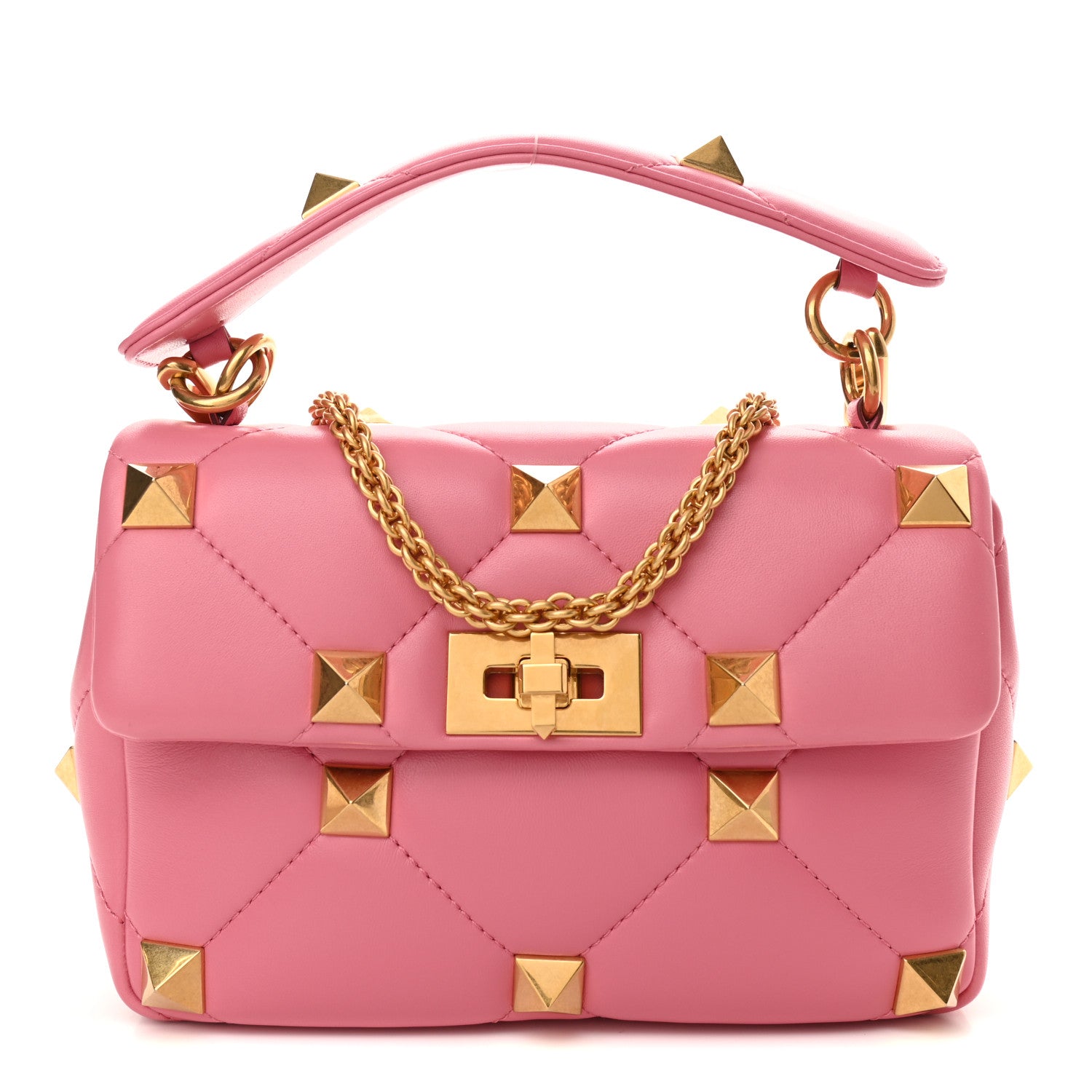 Valentino Garavani Nappa Medium Roman Stud Shoulder Bag Flamingo Pink 1 of 9
