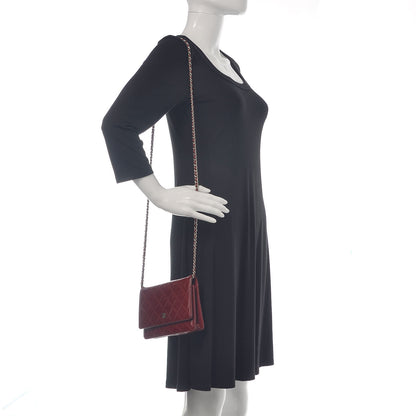 Chanel Patent Quilted Wallet On Chain WOC Red 2 of 14