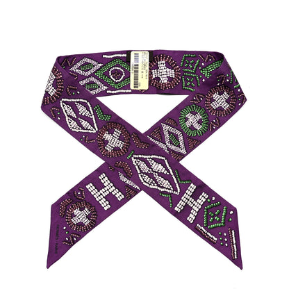 Hermes Silk Kelly En Perles Twilly Violet Vert Lie De Vin 1 of 4
