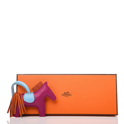 Hermes Milo Lambskin Grigri Rodeo Horse Bag Charm PM Rose Pourpre Cornaline Celeste 5 of 5