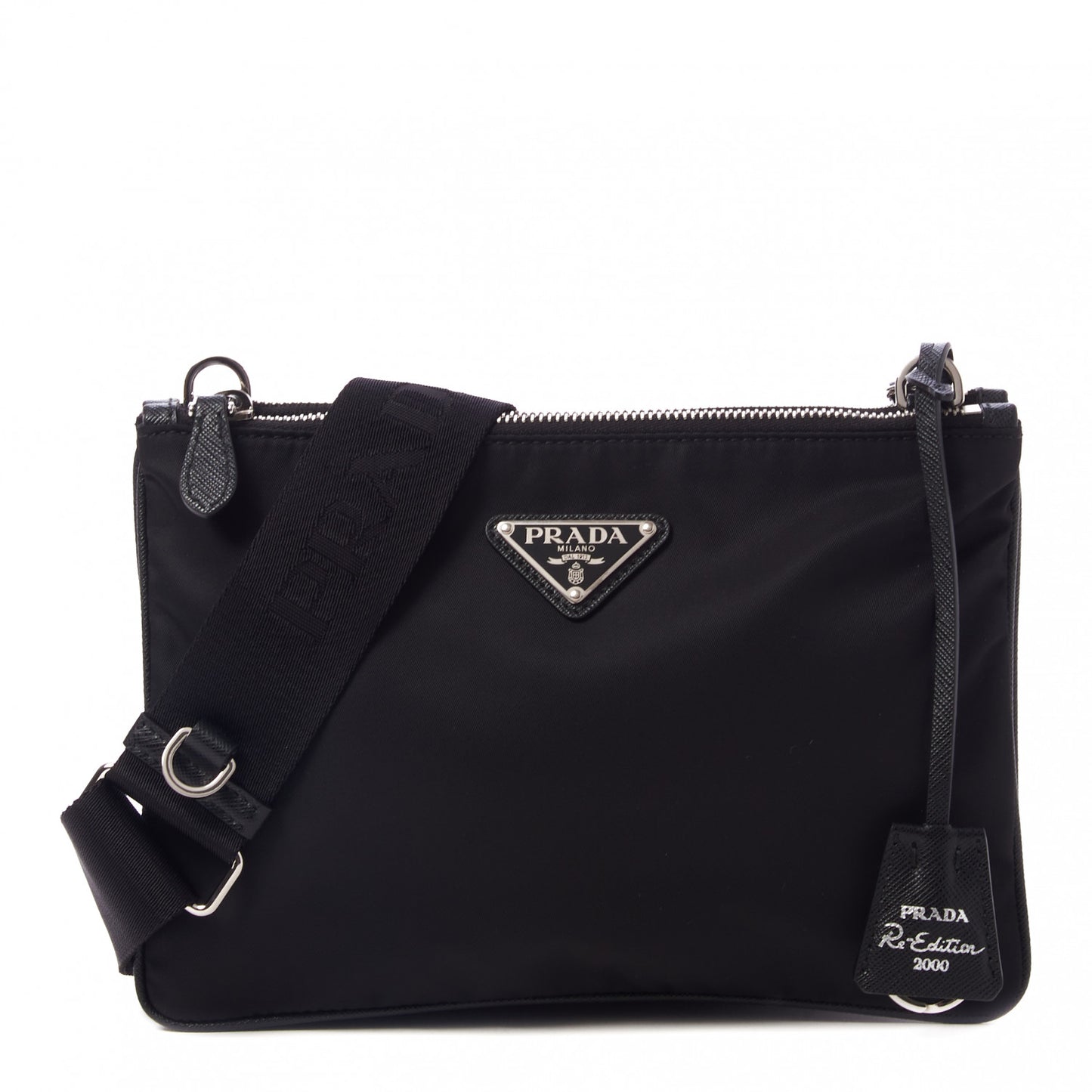 Re-Nylon Saffiano Re-Edition 2000 Double Zip Crossbody Bag Black