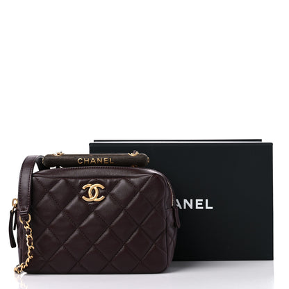 Chanel Lambskin Quilted Mini Wenge Wood Bowling Bag Burgundy 10 of 10